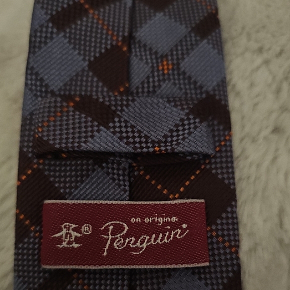 Original Penguin Blue and Brown Plaid Tie - Picture 3 of 5